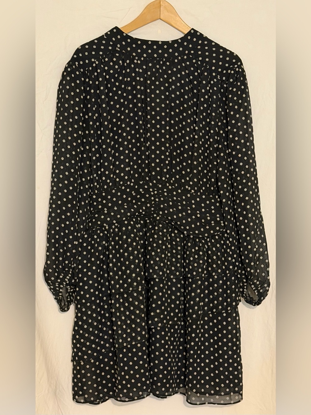 NWOT Sam Edelman Ava Polka Dot Ruffle Mini Dress Black White Blouson Sleeve